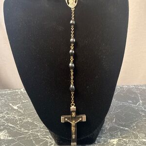 Vintage Black Rosary Necklace  Prayer Bead Jewelry Resin Catholic Made in Italy